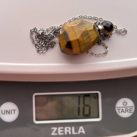 Tiger’s Eye Natural Stone Vial Pendant • 20” Silver Tone Chain • Keepsake Urn - Picture 9 of 9